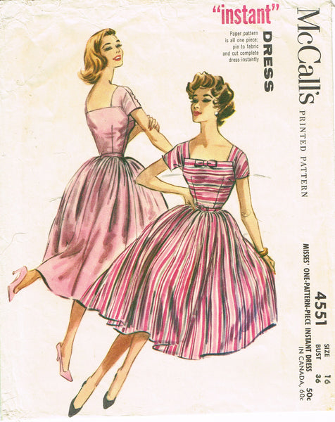 McCall's 4551: 1950s Instant Misses Party Dress Size 36 B Vintage Sewing Pattern