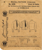 1910s Vintage McCall Sewing Pattern 4560 Uncut Toddler Boy's Shirt Sz 6