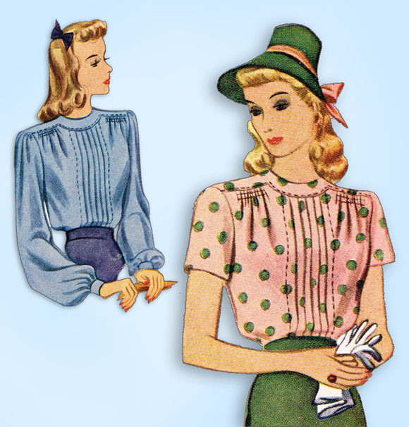 1940s Vintage McCall Sewing Pattern 4580 WWII Misses Tucked Blouse Size 32 Bust