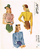 1940s Vintage McCall Sewing Pattern 4580 WWII Misses Tucked Blouse Size 32 Bust