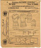 1910s Vintage McCalls Sewing Pattern 4702 Uncut Toddler Girls Dress Size 4