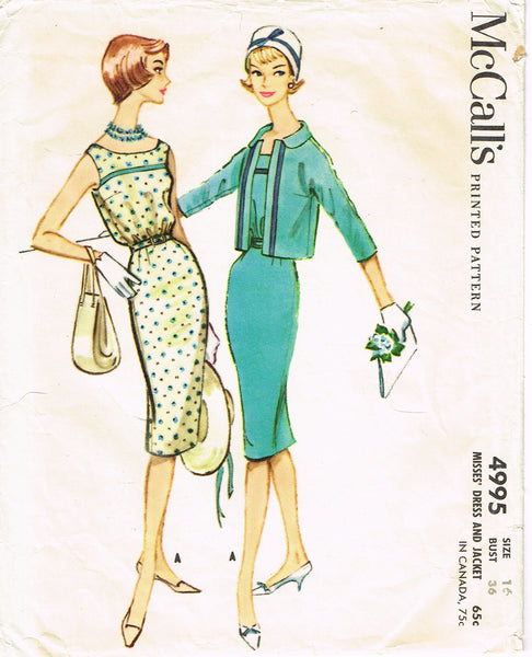 McCall's 4995: 1950s Misses Dress & Jacket Sz 36 B Vintage Sewing Pattern