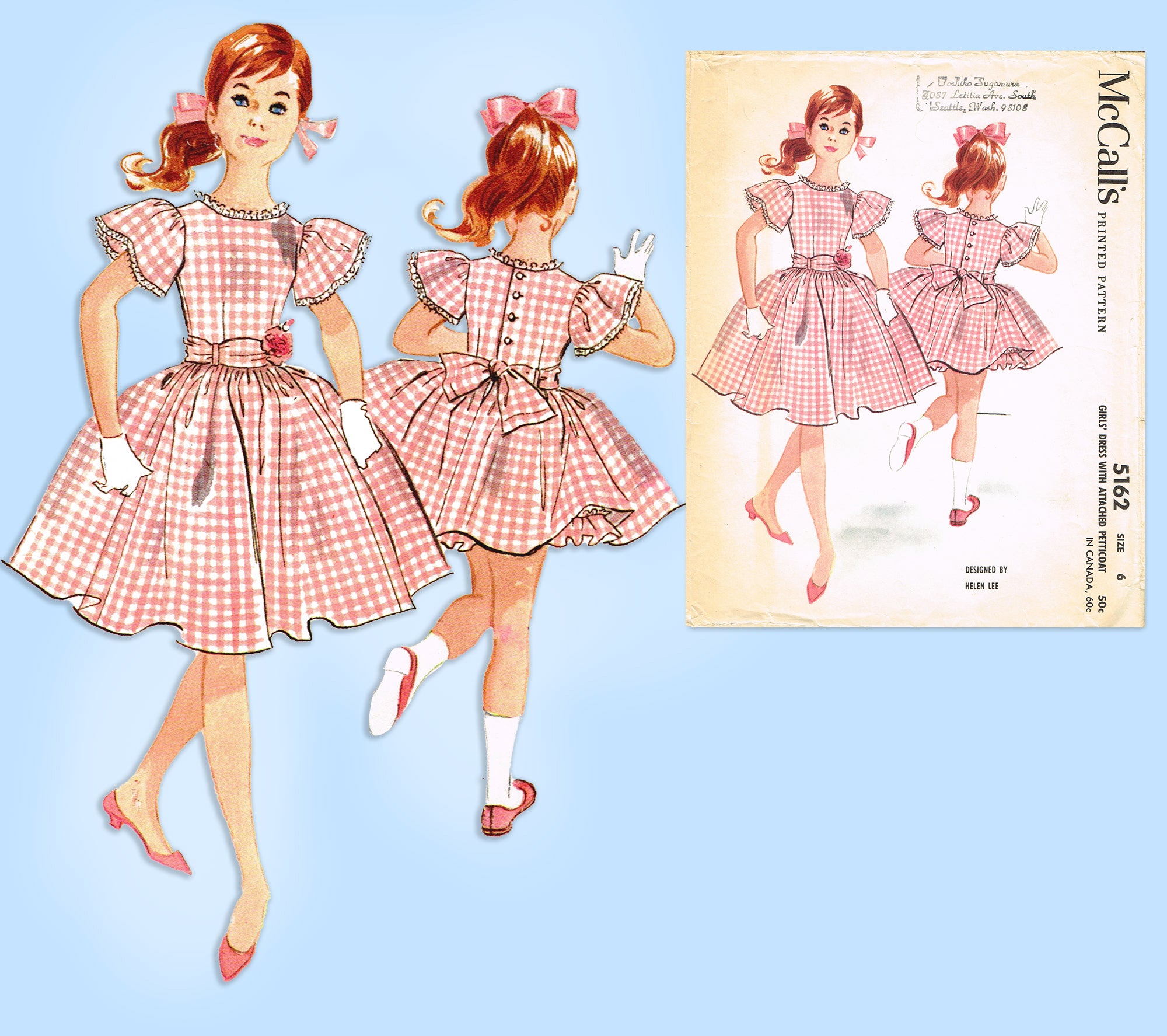McCall 5162: 1950s Helen Lee Girls Dress Size 6 Vintage Sewing