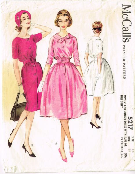 1950s Vintage McCall's Sewing Pattern 5217 Cute Misses Shirtwaist Dress Sz 36 B