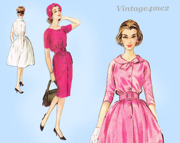 1950s Vintage McCall's Sewing Pattern 5217 Cute Misses Shirtwaist Dress Sz 36 B