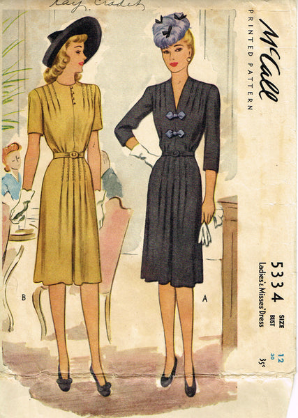 McCall 5334: 1940s WWII Misses Tucked Dress Size 30 Bust Vintage Sewing Pattern