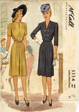 McCall 5334: 1940s WWII Misses Tucked Dress Size 30 Bust Vintage Sewing Pattern