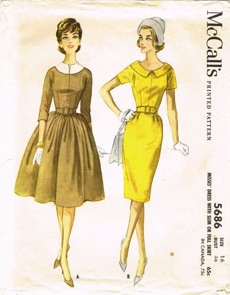 1960s Vintage McCall's Sewing Pattern 5686 Misses Street Dress Size 36 Bust