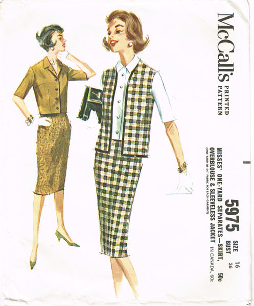 1960s Vintage McCalls Sewing Pattern 5975 Misses One Yard Suit Separates Sz 36 Busr