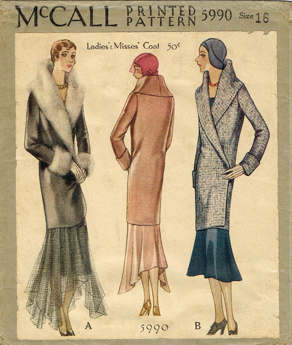McCall 5990: 1920s Uncut Misses Evening Coat Size 34 Bust Vintage Sewing Pattern - Vintage4me2