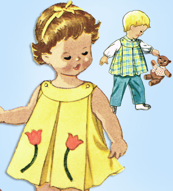 1960s Vintage McCall's Sewing Pattern 6173 Baby Twins Dress & Top w Pants Sz 6mo - Vintage4me2