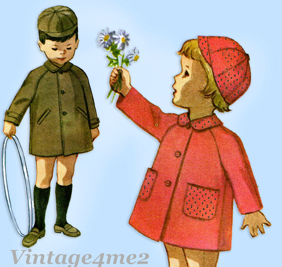 1960s Vintage MccCall's Sewing Pattern 6255 Uncut Toddler Boys Coat & Cap Sz4