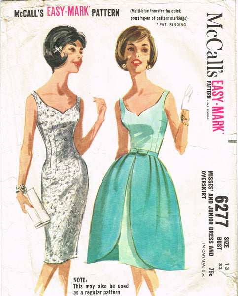 McCall's 6277: 1960s Cute Misses Party Dress Size 33 Bust Vintage Sewing Pattern