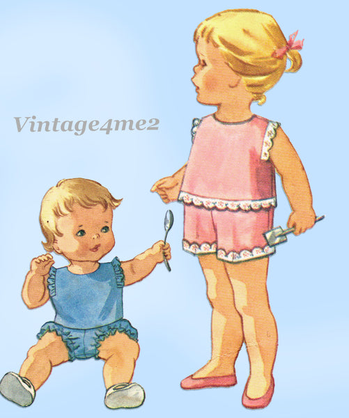 1960s Vintage McCall's Sewing Pattern 6302 Cute Baby Play Clothes Set Sz 2