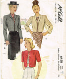 1940s Vintage McCall Sewing Pattern 6458 Plus Size Women's Bolero Set 42 Bust