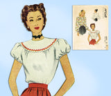 McCall 6523: 1940s Lovely Misses Blouse Size 36 Bust Vintage Sewing Pattern