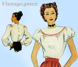 McCall 6523: 1940s Lovely Misses Blouse Size 36 Bust Vintage Sewing Pattern