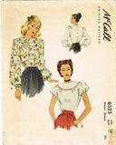 McCall 6523: 1940s Lovely Misses Blouse Size 36 Bust Vintage Sewing Pattern