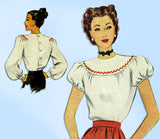McCall 6523: 1940s Lovely Misses Blouse Size 36 Bust Vintage Sewing Pattern