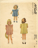 McCall 6551: 1940s Uncut Toddler Girls Tucked Dress Sz 2 Vintage Sewing Pattern