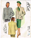 McCall 6814: 1940s Stunning Misses Boxy Jacket Size 32 B Vintage Sewing Pattern