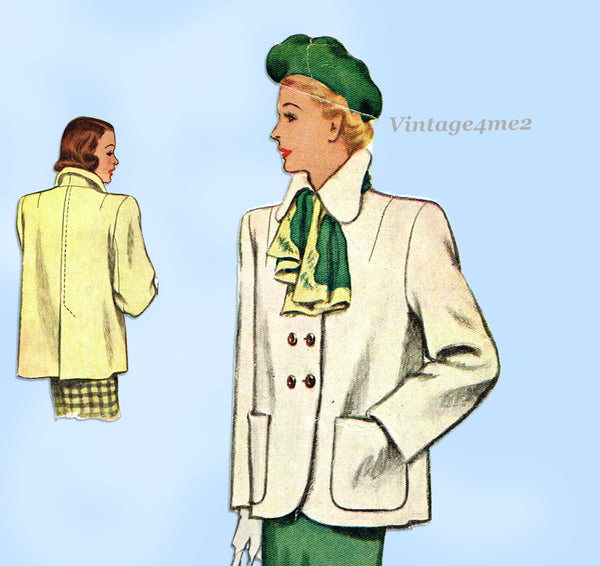 McCall 6814: 1940s Stunning Misses Boxy Jacket Size 32 B Vintage Sewing Pattern