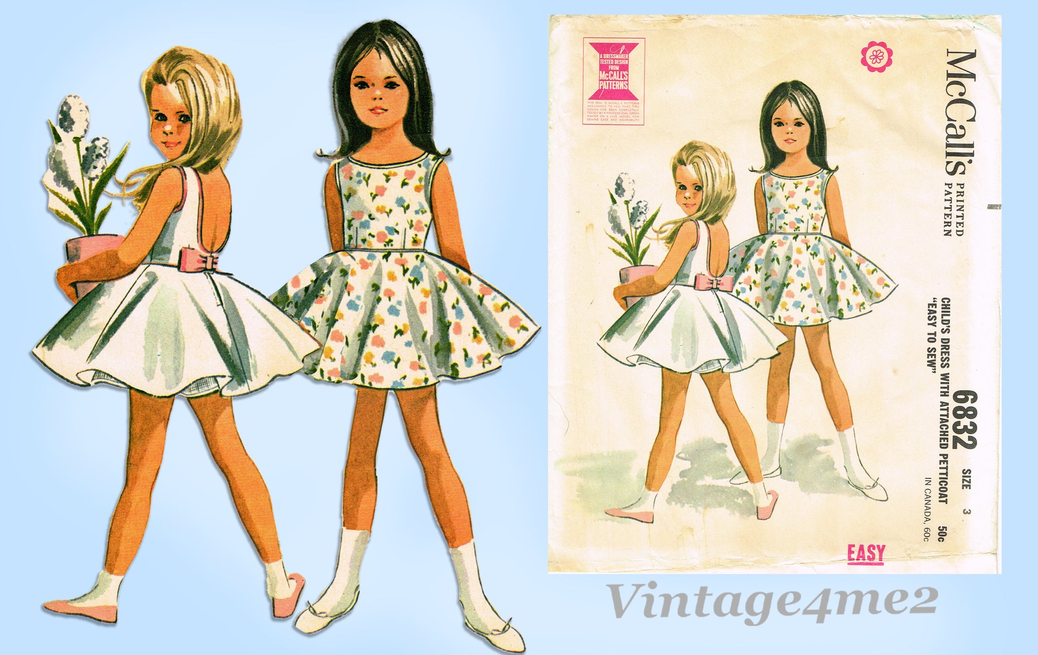 McCall 6832: 1960s Toddler Girls Party Dress Vintage Sewing Pattern   Vintage4me2