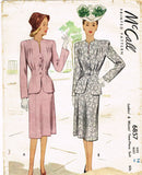 McCall 6857: 1940s Lovely Misses Two PC Suit Size 36 Bust Vintage Sewing Pattern