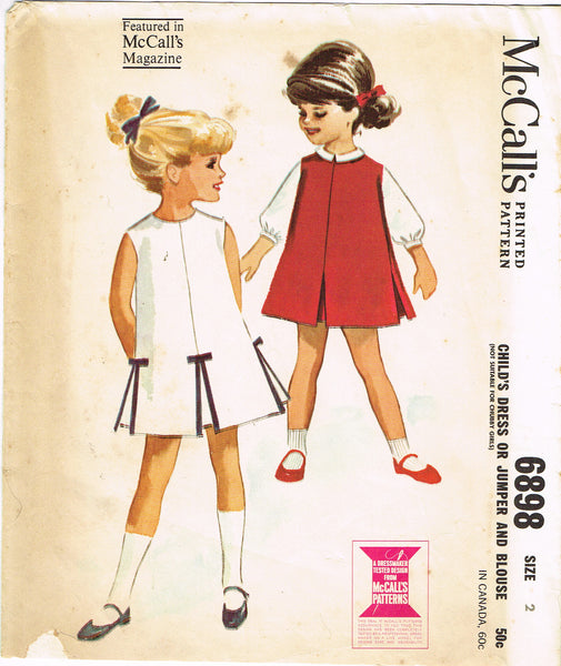 1960s Vintage MccCall's Sewing Pattern 6898 Cute Toddler Girls Flared Dress