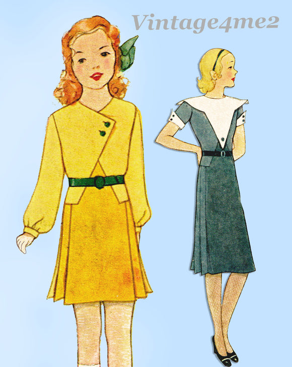 McCall 7015: 1930s Uncut Girls Art Deco Dress Size 8 Vintage Sewing Pattern