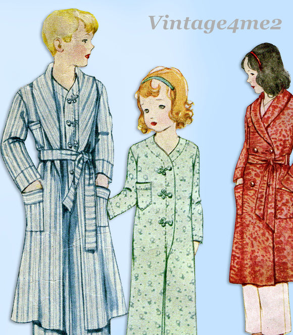 McCall Pattern 7064: 1930s Girls Housecoat & PJs Sz 8 Vintage Sewing Pattern