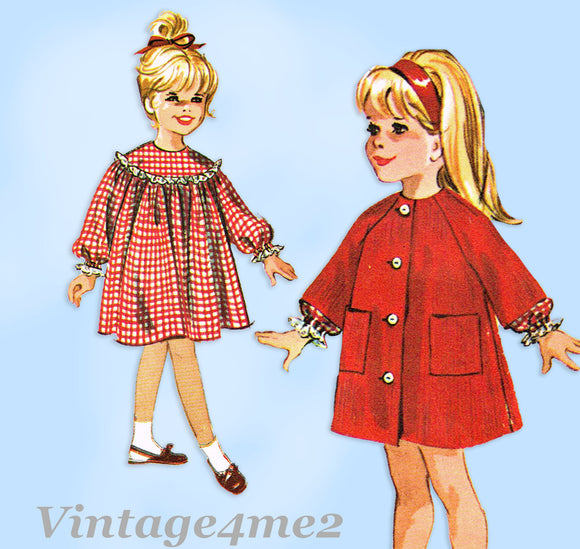 1960s Original Vintage McCalls Pattern 7089 Toddler Girls Dress & Robe Size 2