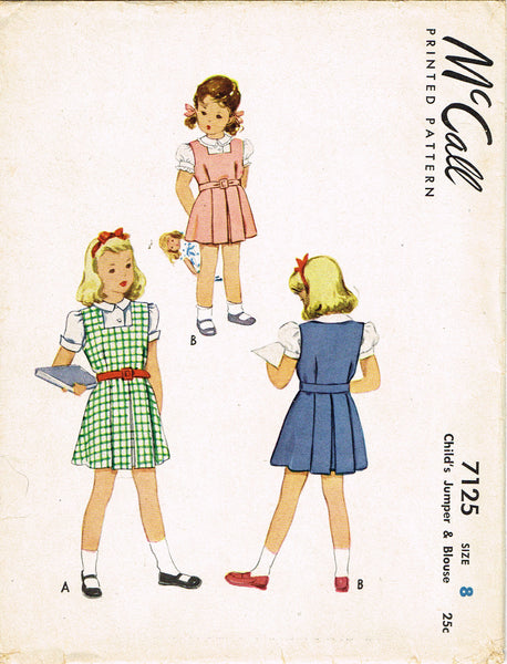 McCall 7125: 1940s Cute Uncut Girls Jumper Dress Sz 8 Vintage Sewing Pattern