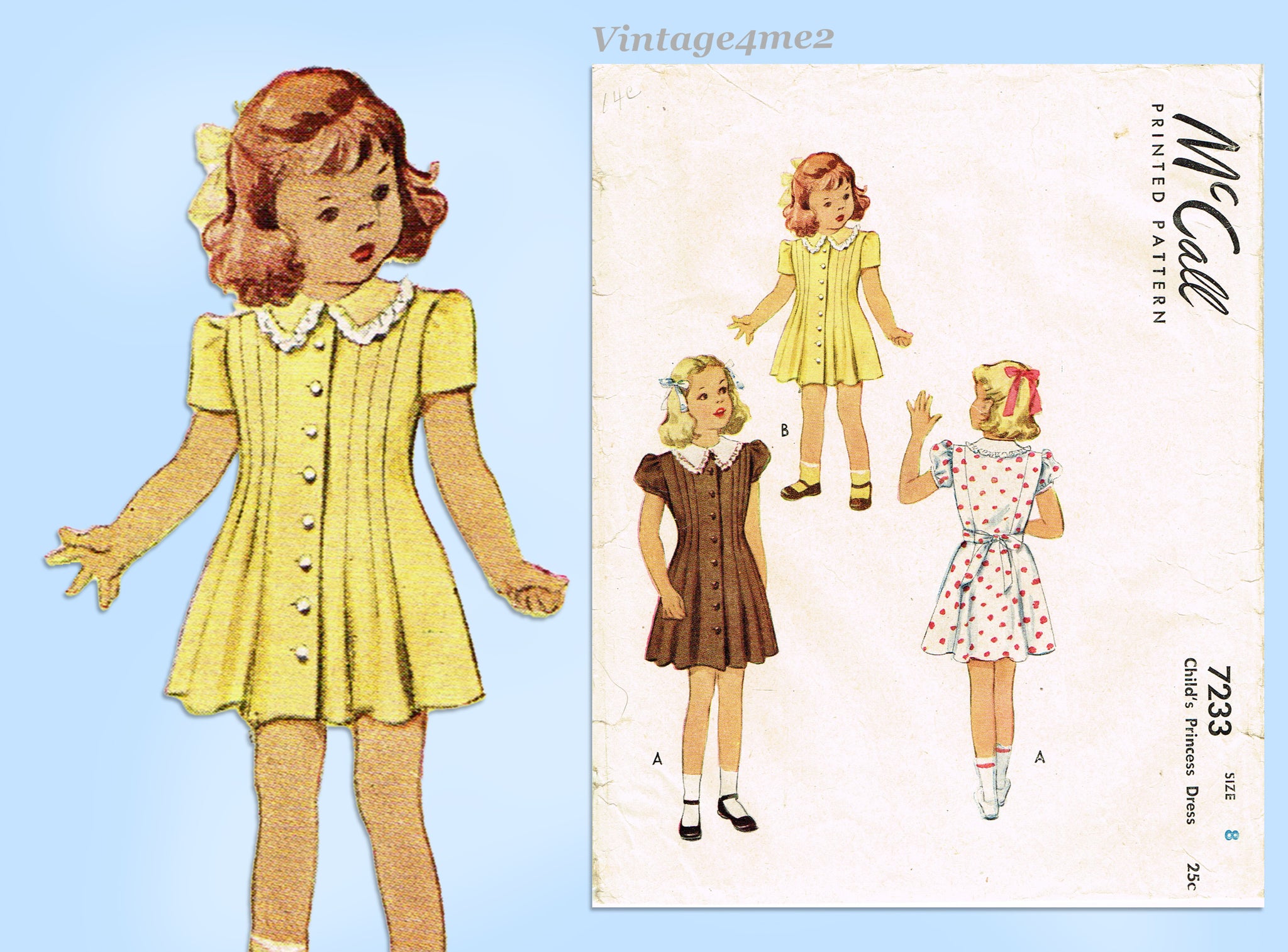 open lace back dress McCall 7233: 1940s Sweet Little Girls Dress Sz8 Vintage Sewing Pattern –  Vintage4me2