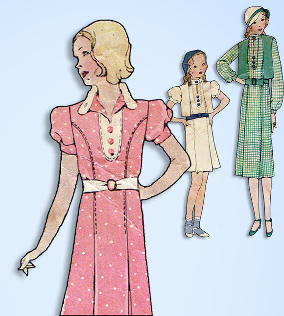 1930s Original Vintage McCall Pattern 7334 Toddler Girls Dress & Jacket Size 6