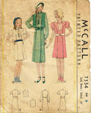 1930s Original Vintage McCall Pattern 7334 Toddler Girls Dress & Jacket Size 6