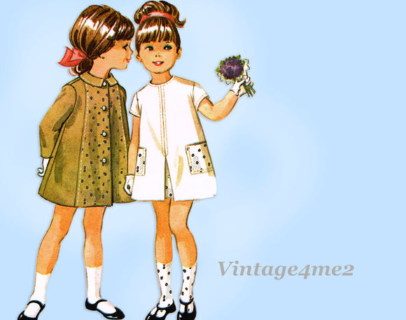 1960s Vintage McCall's Sewing Pattern 8001 Uncut Toddler Girls Dress and Coat Size 6