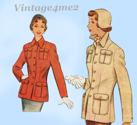 McCall 8026: 1950s Stunning Misses Fitted Coat Size 32 B Vintage Sewing Pattern