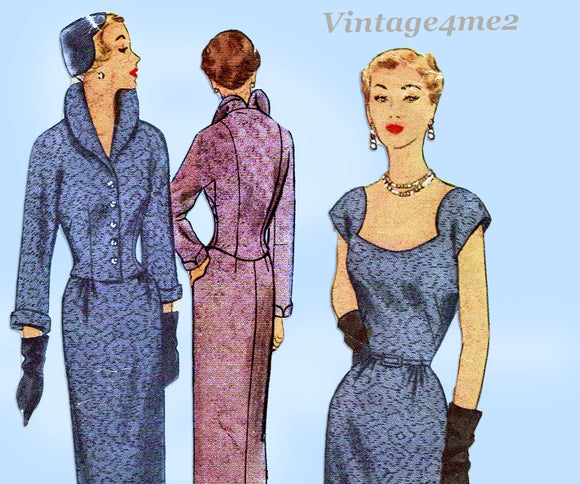 McCall 8220: 1950s Stylish Misses Dress & Jacket Sz 32 B Vintage Sewing Pattern