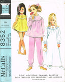 1960s Vintage McCalls Sewing Pattern 8352 Uncut Toddler Girls Nightgown & Pjs Sz 6