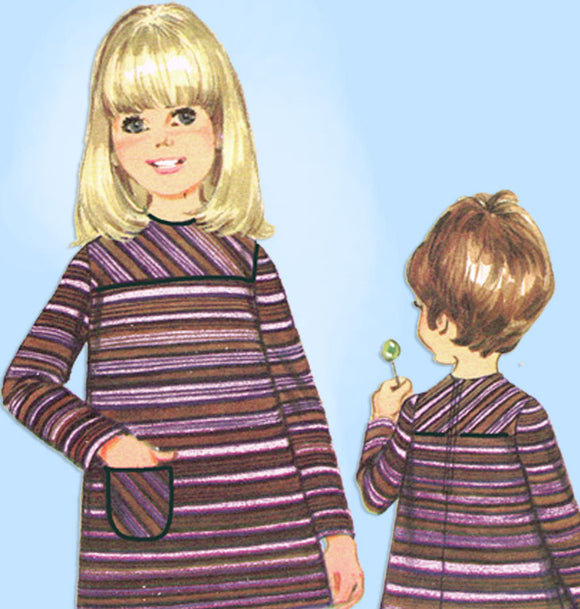 1960s Vintage McCall's Sewing Pattern 8870 Toddler Girls High Yoke Dress Size 5 - Vintage4me2