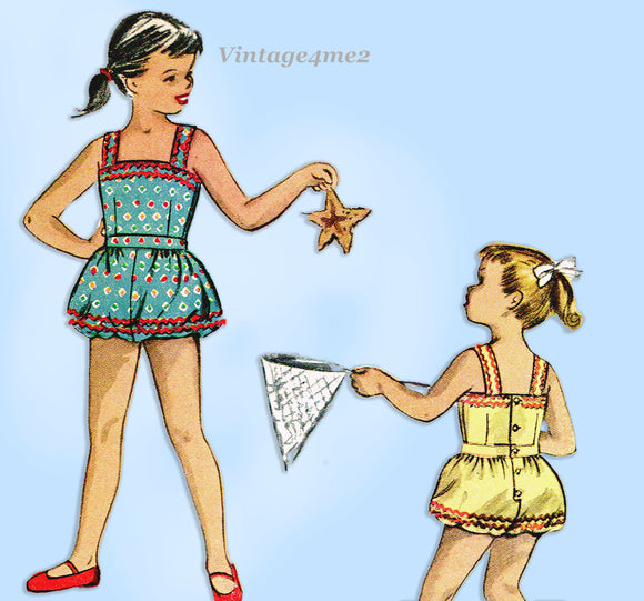 McCall's Pattern 9317: 1950s Toddler Girls Playsuit Sz 4 Vintage Sewing Pattern