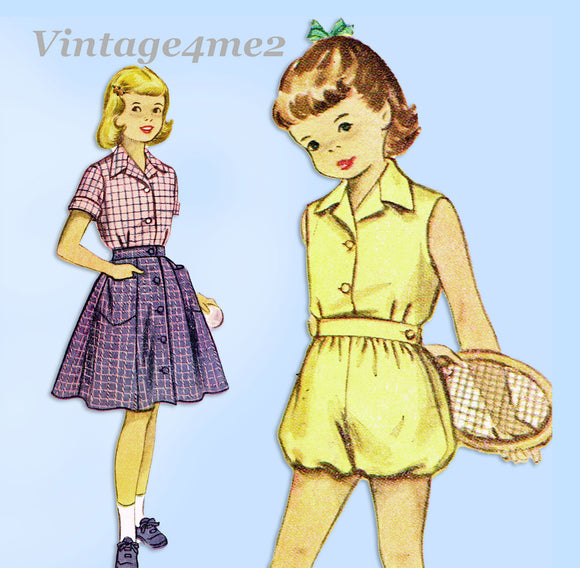 McCall's Pattern 9318: 1950s Little Girls Playsuit & Skirt Sz 10 Vintage Sewing Pattern
