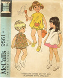 1960s Vintage McCalls Sewing Pattern 9561 Toddler Girls Bubble Romper & Dress Size 6 months