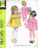 McCall 9600: 1960s Uncut Baby Girls Dress & Coat Sz 6 mos Vintage Sewing Pattern