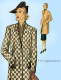 McCall Pattern 9621: 1930s Misses Long Lean Coat Sz 34 B Vintage Sewing Pattern - Vintage4me2
