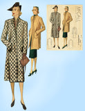 McCall Pattern 9621: 1930s Misses Long Lean Coat Sz 34 B Vintage Sewing Pattern - Vintage4me2