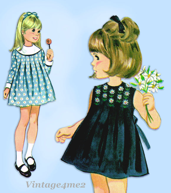 McCall 9653: 1960s Uncut Toddler Girls Pleated Dress Size 4 Vintage Sewing Pattern