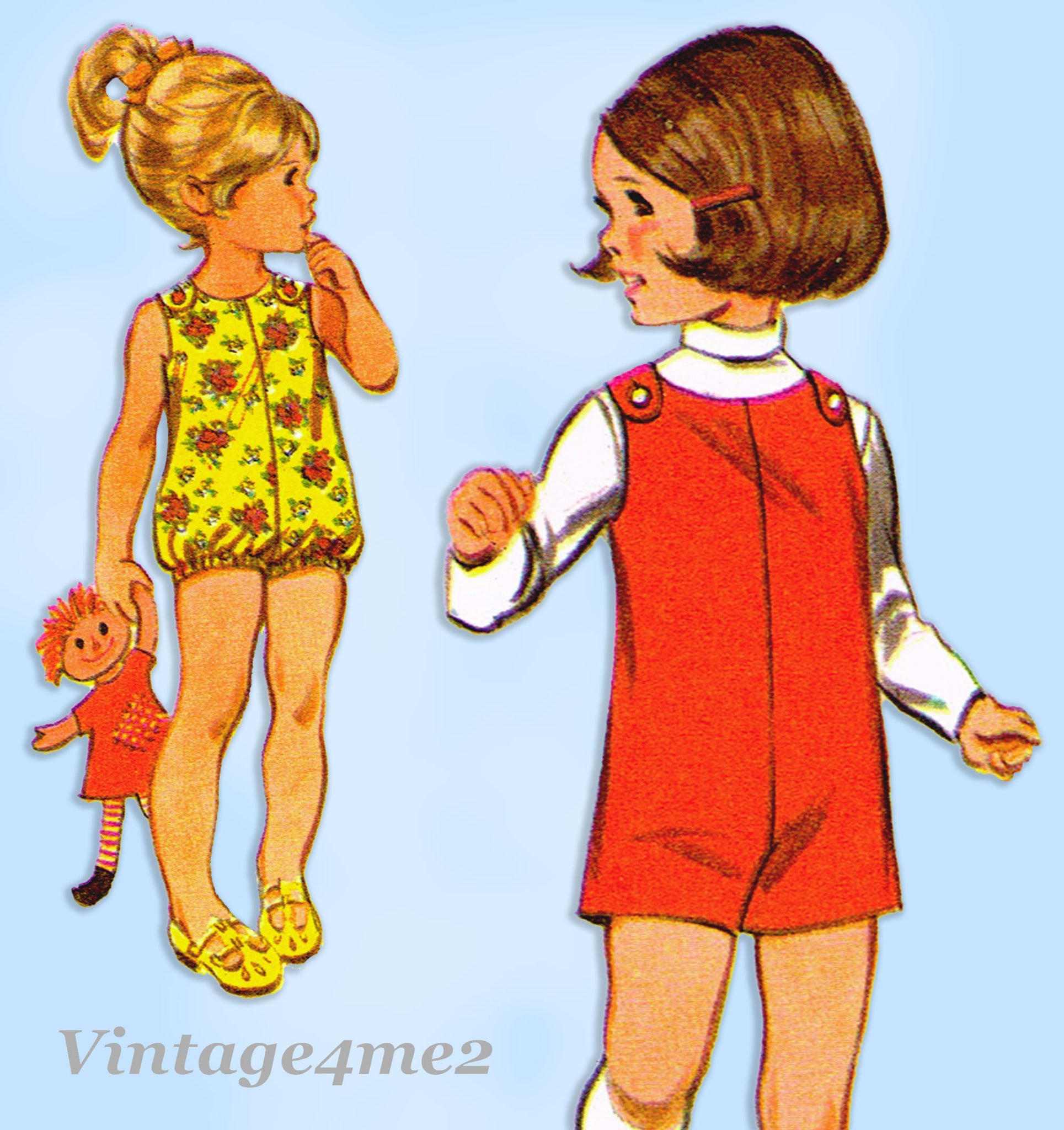 McCall 9665: 1960s Uncut Toddler Girls Romper Vintage Sewing Pattern ...