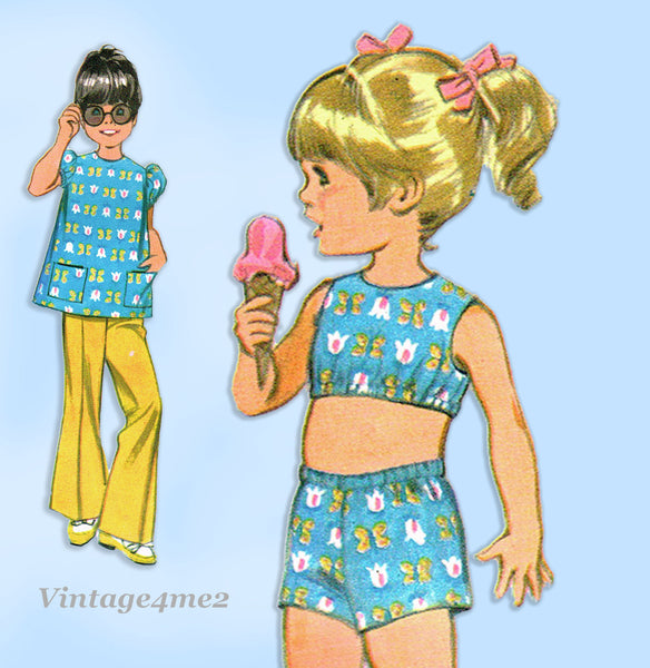 1960s Vintage McCalls Sewing Pattern 9730 Uncut Toddler Girls Play Clothes Sz 5